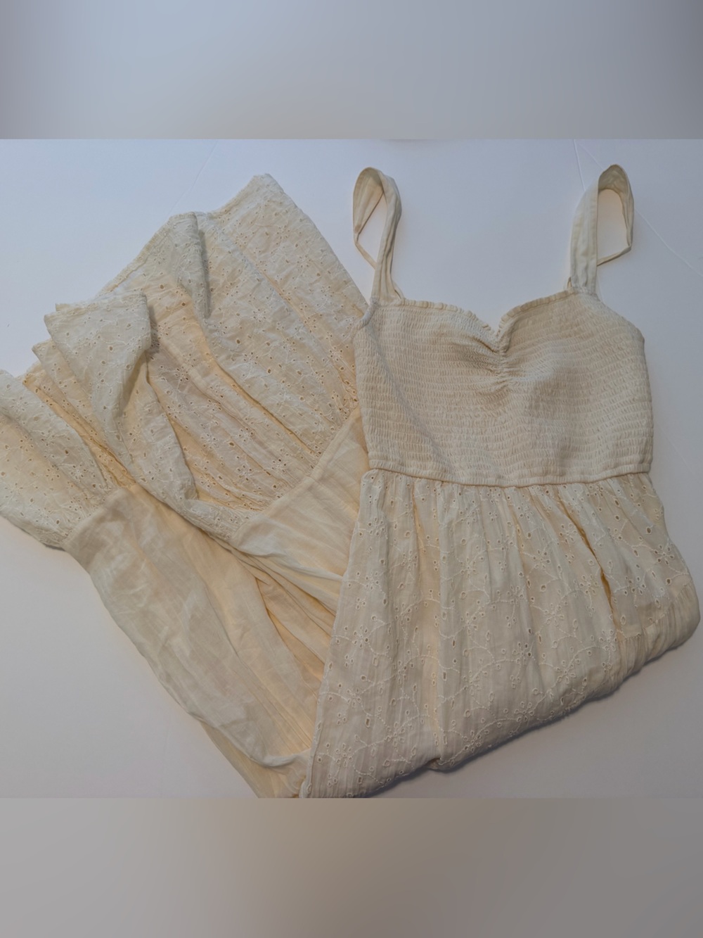 American Eagle Cream Eyelet Smocked Maxi
